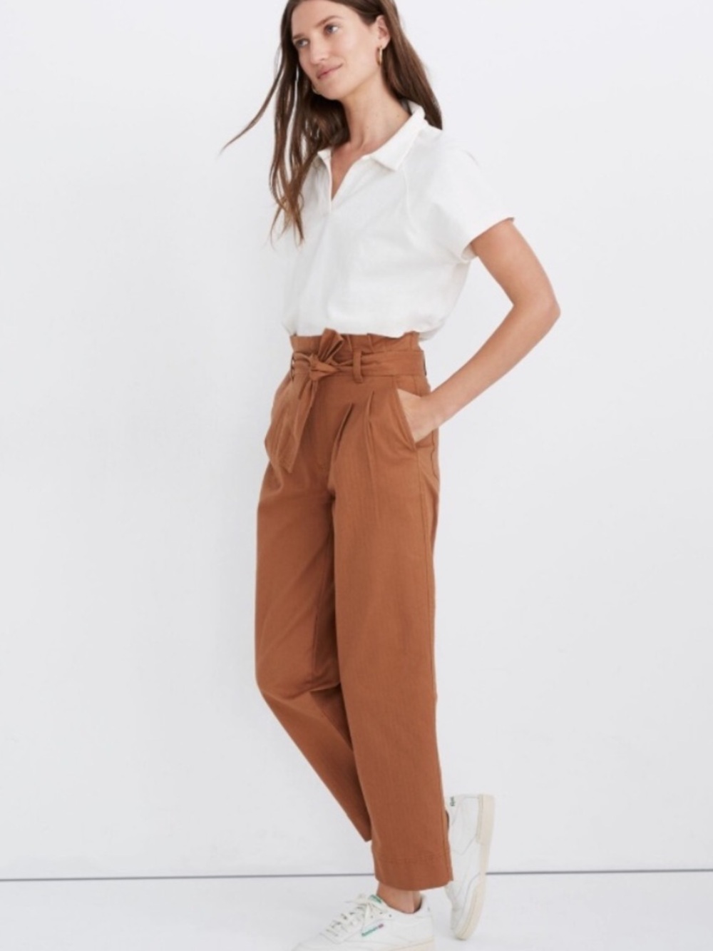 Madewell herringbone high waisted paperbag pants rust brown/terracotta-size 28